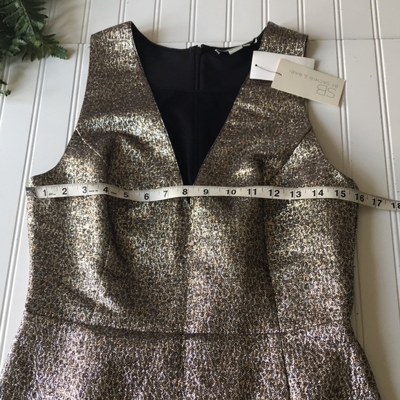 Sachin & Babi cocktail mini dress metallic gold silver black mesh sequin NWT - Picture 5 of 16